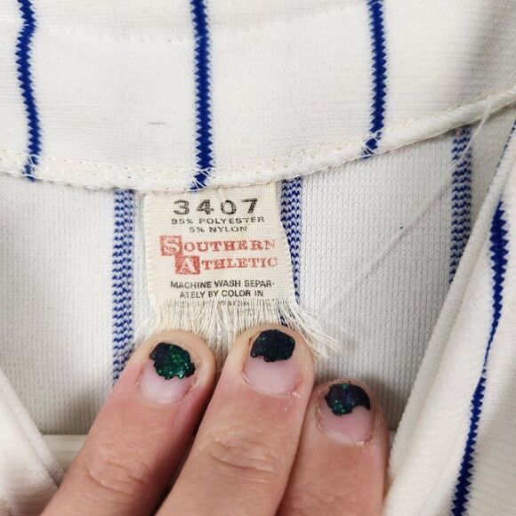 Vtg Blank Blue Pin Stripe Southern Athletic Baseball Jersey Shirt Zip Up Medium - Picture 3 of 6